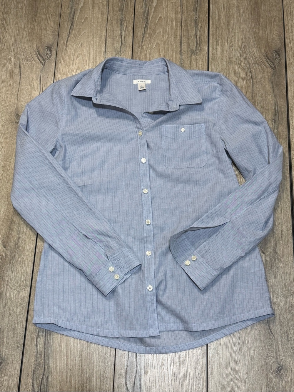 Caslon Blue Pinstripe Button Down Shirt Small 100% Cotton Preppy - Picture 2 of 8